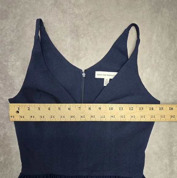 Dress the Population NWOT Alicia Midnight Blue Crepe Bodice Chiffon Dress - Picture 13 of 15